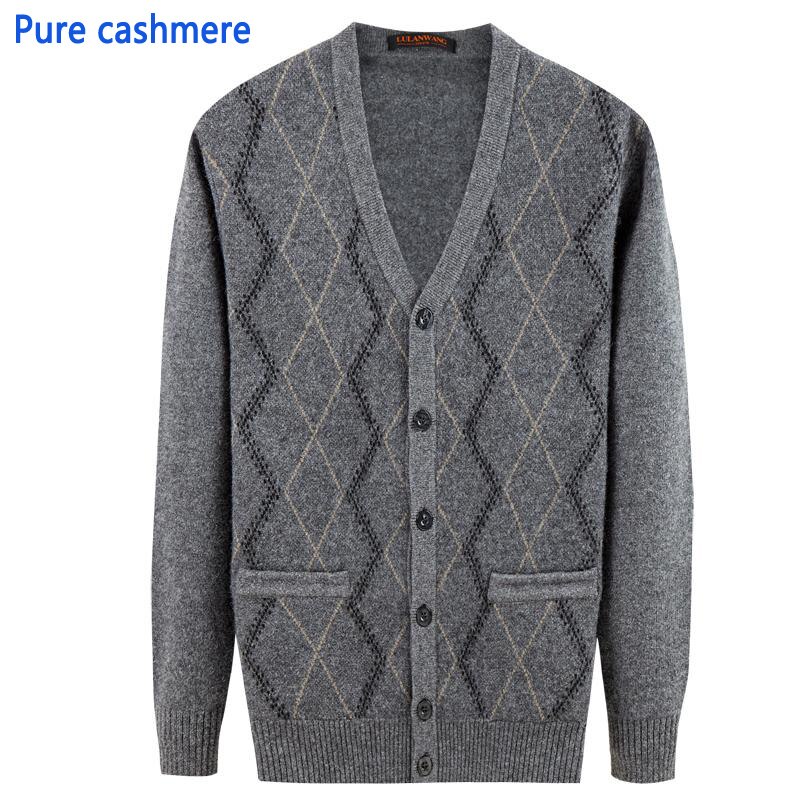 new fashion mens  100% Pure Cashmere Men Cardigan Casual V-neck Single Breasted Thick plus size XSSMLXL2XL3XL4XL5XL